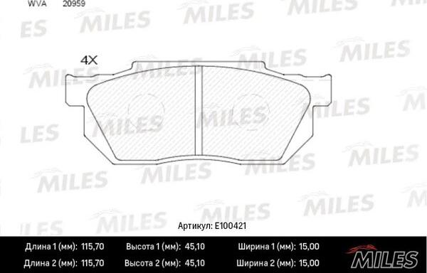 Miles E100421 - Тормозные колодки, дисковые, комплект www.autospares.lv