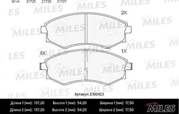 Miles E100423 - Тормозные колодки, дисковые, комплект www.autospares.lv