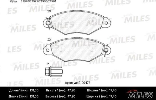 Miles E100472 - Bremžu uzliku kompl., Disku bremzes autospares.lv