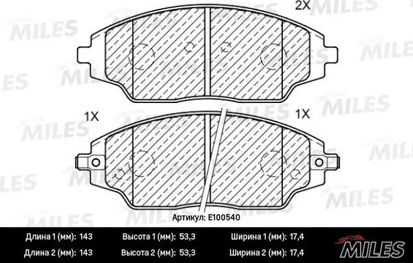 Miles E100540 - Bremžu uzliku kompl., Disku bremzes autospares.lv