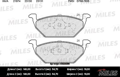 Miles E100054 - Bremžu uzliku kompl., Disku bremzes www.autospares.lv