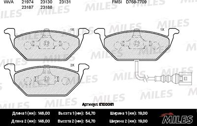 Miles E100061 - Тормозные колодки, дисковые, комплект www.autospares.lv