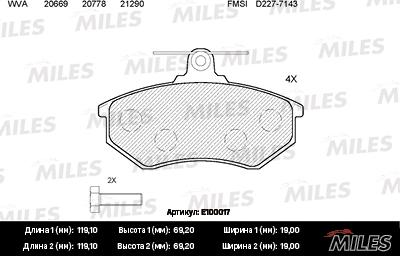 Miles E100017 - Brake Pad Set, disc brake www.autospares.lv