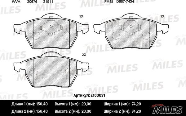 Miles E100031 - Тормозные колодки, дисковые, комплект www.autospares.lv