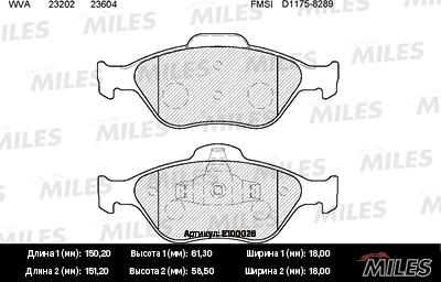 Miles E100026 - Brake Pad Set, disc brake www.autospares.lv