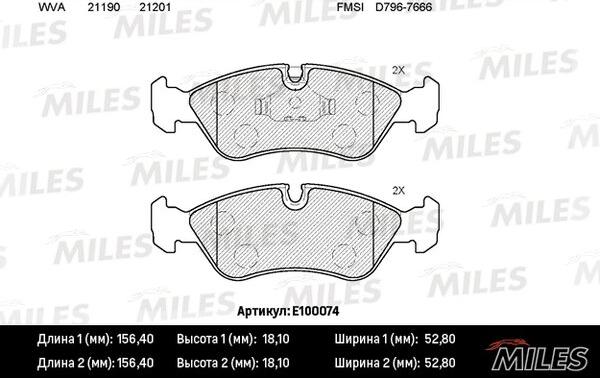 Miles E100074 - Тормозные колодки, дисковые, комплект www.autospares.lv