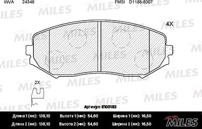 Miles E100153 - Тормозные колодки, дисковые, комплект www.autospares.lv