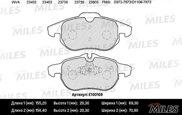 Miles E100169 - Brake Pad Set, disc brake www.autospares.lv