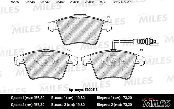 Miles E100116 - Bremžu uzliku kompl., Disku bremzes www.autospares.lv