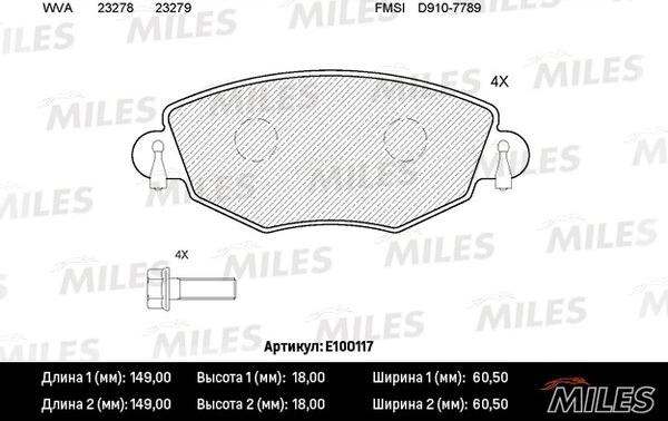 Miles E100117 - Bremžu uzliku kompl., Disku bremzes autospares.lv