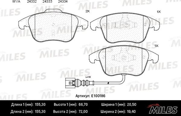 Miles E100186 - Тормозные колодки, дисковые, комплект www.autospares.lv