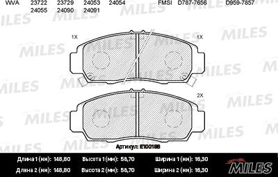 Miles E100188 - Brake Pad Set, disc brake www.autospares.lv