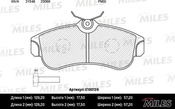 Miles E100139 - Bremžu uzliku kompl., Disku bremzes autospares.lv