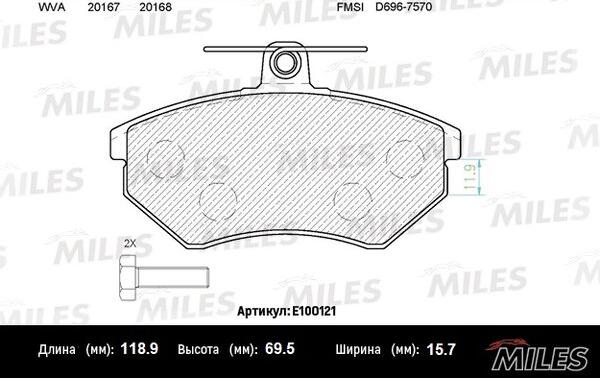 Miles E100121 - Тормозные колодки, дисковые, комплект www.autospares.lv