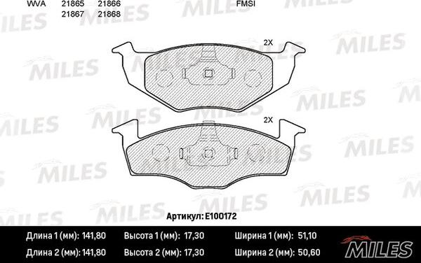 Miles E100172 - Brake Pad Set, disc brake www.autospares.lv