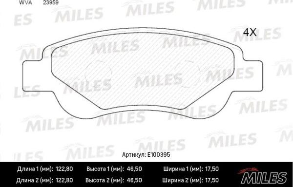 Miles E100395 - Brake Pad Set, disc brake www.autospares.lv