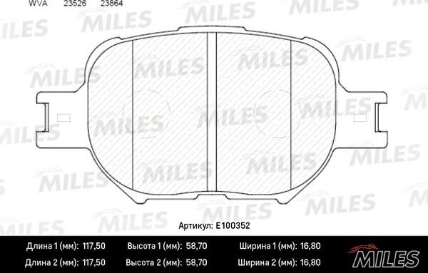 Miles E100352 - Тормозные колодки, дисковые, комплект www.autospares.lv