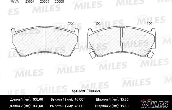 Miles E100369 - Тормозные колодки, дисковые, комплект www.autospares.lv