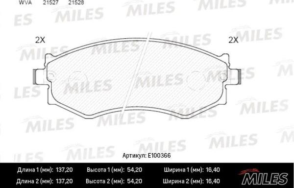 Miles E100366 - Тормозные колодки, дисковые, комплект www.autospares.lv