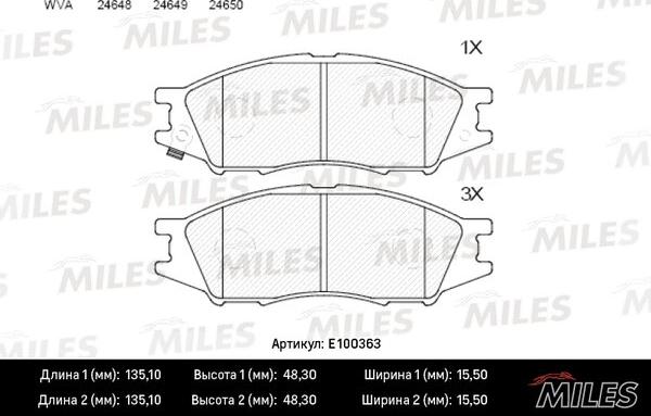 Miles E100363 - Тормозные колодки, дисковые, комплект www.autospares.lv