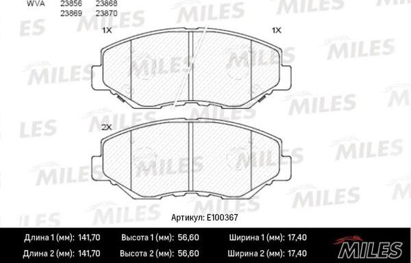 Miles E100367 - Brake Pad Set, disc brake www.autospares.lv