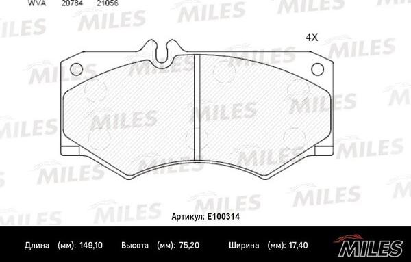 Miles E100314 - Bremžu uzliku kompl., Disku bremzes autospares.lv