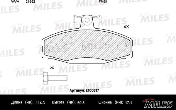 Miles E100317 - Bremžu uzliku kompl., Disku bremzes www.autospares.lv