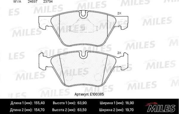 Miles E100385 - Bremžu uzliku kompl., Disku bremzes autospares.lv