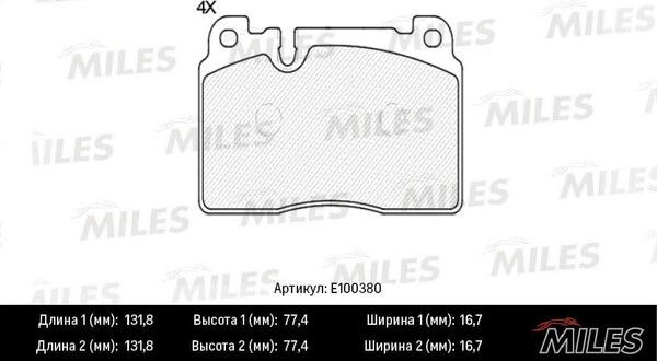 Miles E100380 - Bremžu uzliku kompl., Disku bremzes www.autospares.lv