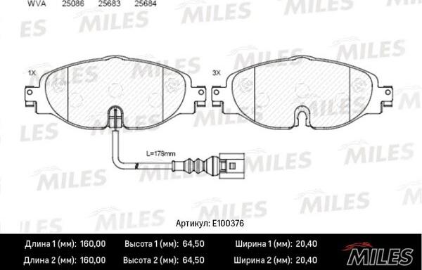 Miles E100376 - Bremžu uzliku kompl., Disku bremzes autospares.lv