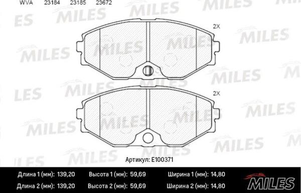 Miles E100371 - Тормозные колодки, дисковые, комплект www.autospares.lv