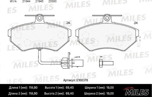 Miles E100378 - Bremžu uzliku kompl., Disku bremzes autospares.lv