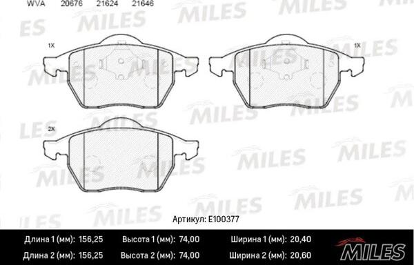 Miles E100377 - Тормозные колодки, дисковые, комплект www.autospares.lv