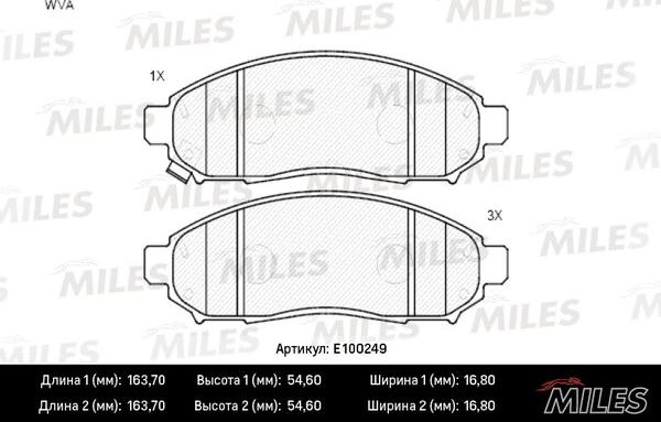 Miles E100249 - Bremžu uzliku kompl., Disku bremzes www.autospares.lv