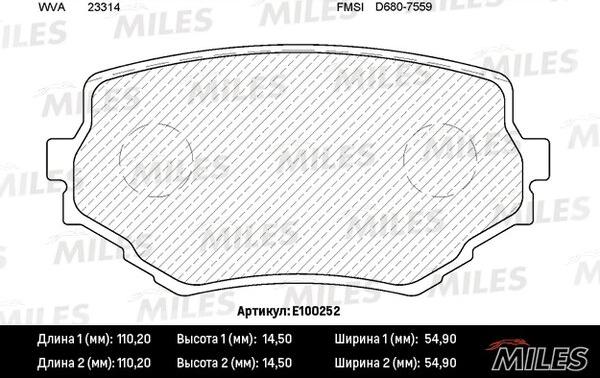 Miles E100252 - Тормозные колодки, дисковые, комплект www.autospares.lv