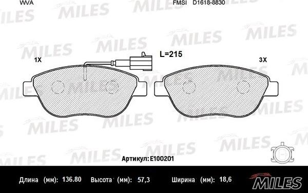 Miles E100201 - Bremžu uzliku kompl., Disku bremzes autospares.lv