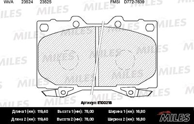 Miles E100216 - Bremžu uzliku kompl., Disku bremzes autospares.lv