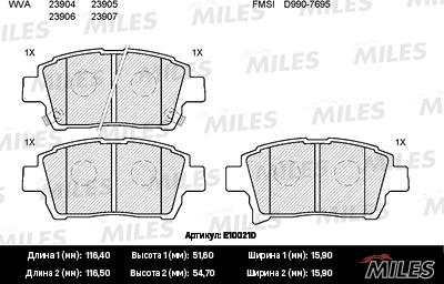 Miles E100210 - Brake Pad Set, disc brake www.autospares.lv