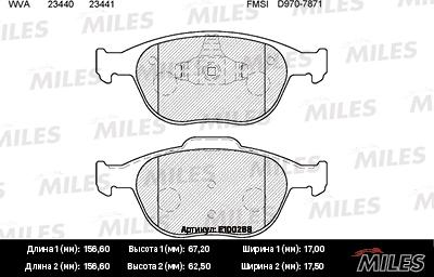 Miles E100288 - Тормозные колодки, дисковые, комплект www.autospares.lv