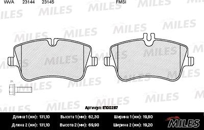 Miles E100287 - Bremžu uzliku kompl., Disku bremzes autospares.lv