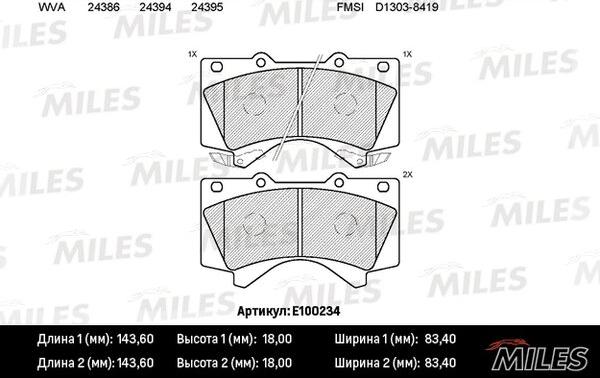 Miles E100234 - Bremžu uzliku kompl., Disku bremzes www.autospares.lv