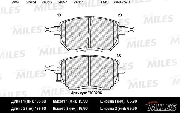 Miles E100236 - Brake Pad Set, disc brake www.autospares.lv