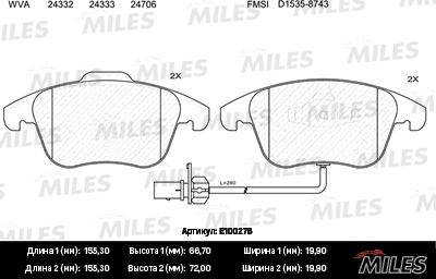 Miles E100276 - Тормозные колодки, дисковые, комплект www.autospares.lv