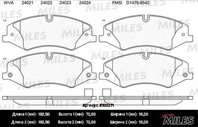 Miles E100271 - Brake Pad Set, disc brake www.autospares.lv