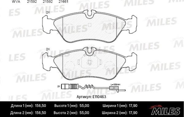 Miles E110463 - Тормозные колодки, дисковые, комплект www.autospares.lv