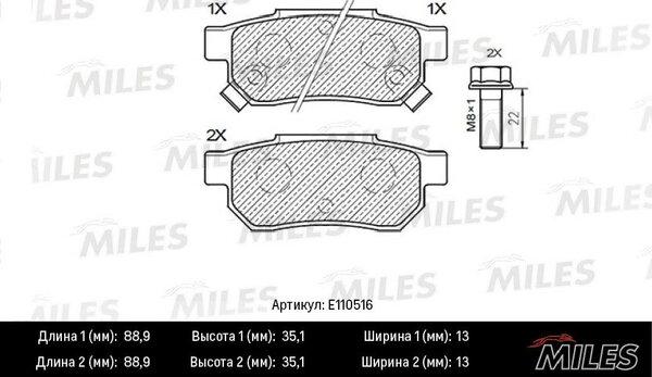 Miles E110516 - Bremžu uzliku kompl., Disku bremzes autospares.lv