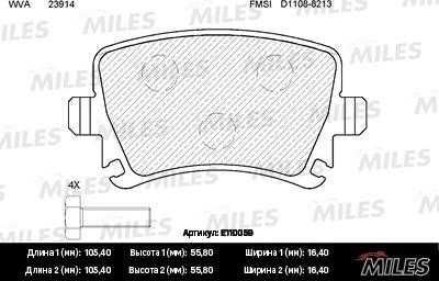 Miles E110059 - Bremžu uzliku kompl., Disku bremzes autospares.lv