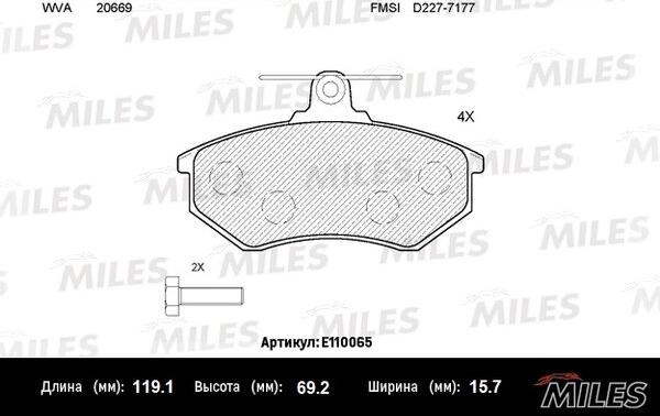 Miles E110065 - Brake Pad Set, disc brake www.autospares.lv