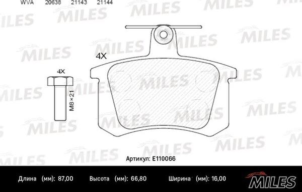 Miles E110066 - Тормозные колодки, дисковые, комплект www.autospares.lv