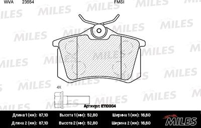 Miles E110004 - Brake Pad Set, disc brake www.autospares.lv